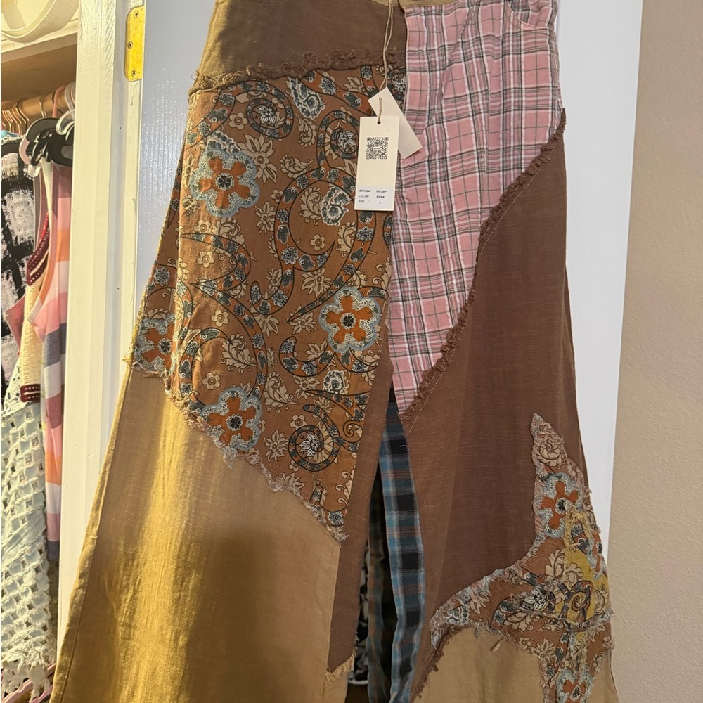 Bohemian Asymmetrical Skirt - Floral and Plaid Patchwork